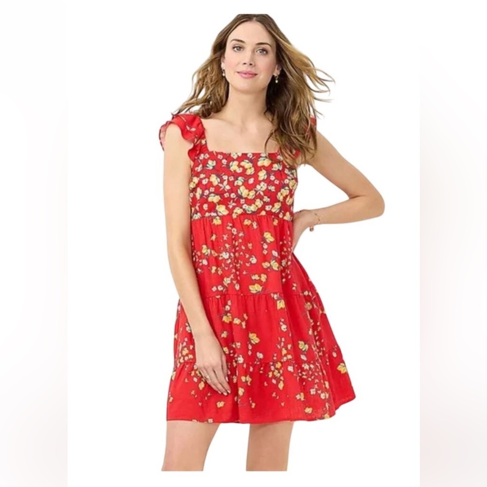 LC Lauren Conrad XL Red Floral/Lemon Costal Dress